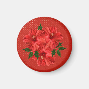 Íman Feliz Natal Hibiscus Holly Holiday Vermelho e Verd