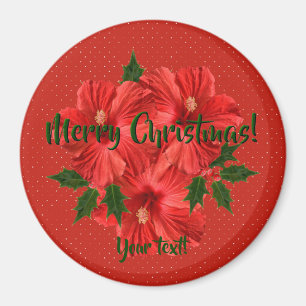 Íman Feliz Natal Hibiscus Holly Holiday Vermelho e Verd