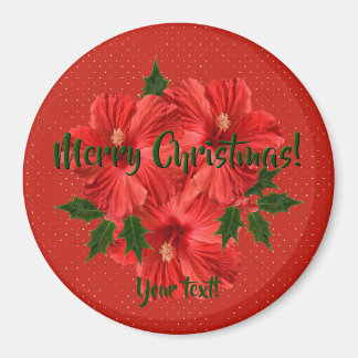 Íman Feliz Natal Hibiscus Holly Holiday Vermelho e Verd