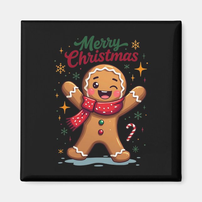 Íman Feliz Natal Homem de Biscoito Ginger Cute Festa de (Frente)