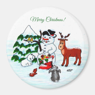 Íman Feliz Natal! Homem de Neve com Amigos