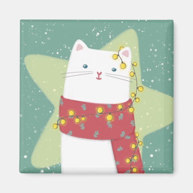 Íman Feliz Natal: Ilustração de Gato (Frente)