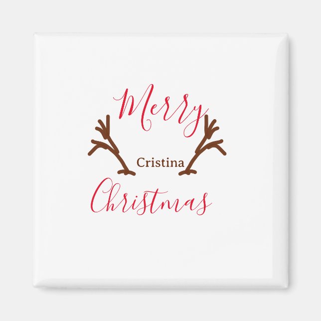 Íman Feliz Natal, marrom-rena-chifre, feriado (Frente)