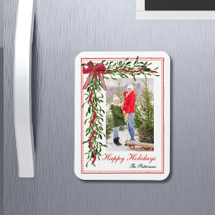 Íman Feliz Natal Mistletoe Foto da Família do Arco Verm
