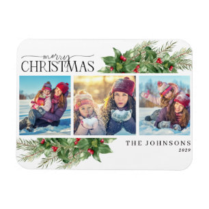 Íman Feliz Natal Moderno Holly Berry Fotografia Magnet