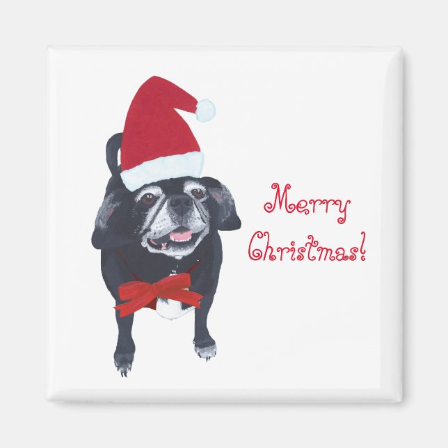 Íman Feliz Natal Papais noeis Pug Dog Magnets (Frente)