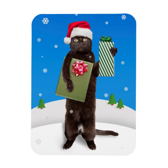 Íman Feliz Natal Para Qualquer Gato Preto Com Presentes (Vertical)