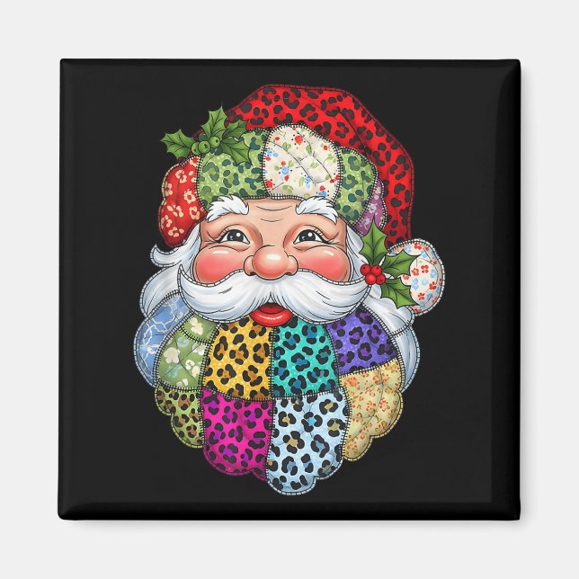 Íman Feliz Natal Patchwork Papai Noel Face X-mas H (Frente)