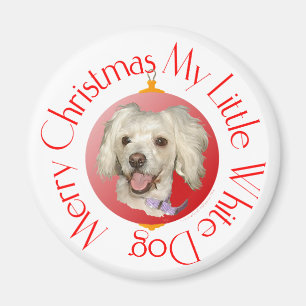 Íman Feliz Natal Pequeno Poodle de Cachorro Branco / Bi