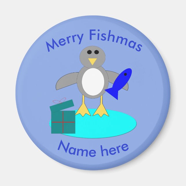 Íman Feliz Natal Pesca Pinguim (Frente)