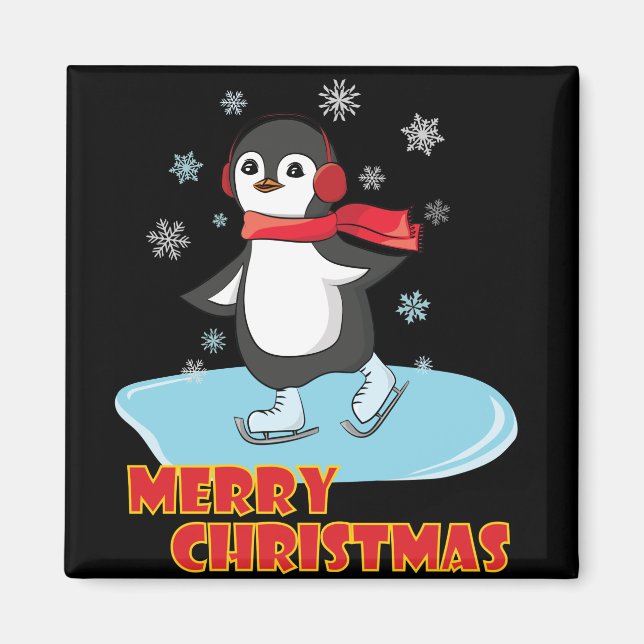 Íman Feliz Natal - Pinguim de inverno bonito (Frente)