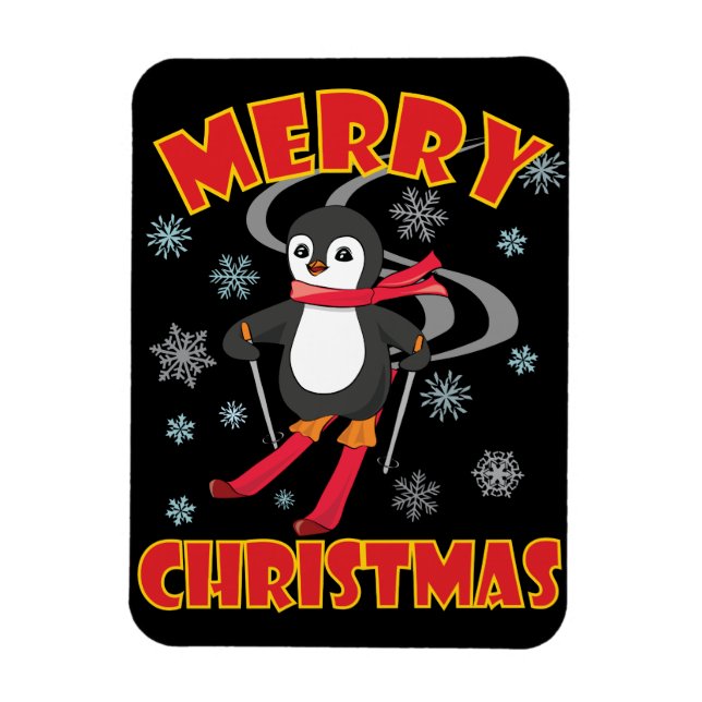 Íman Feliz Natal Pinguim do Esqui (Vertical)
