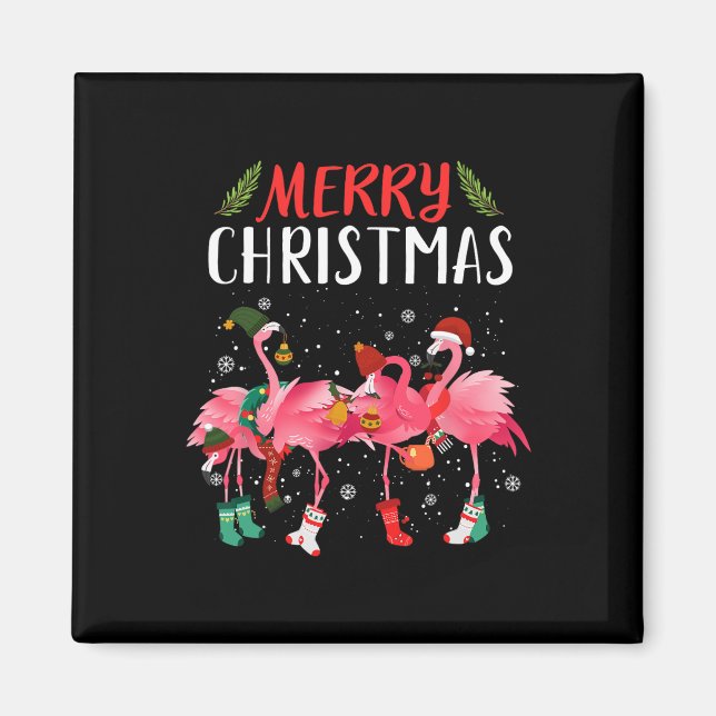 Íman Feliz Natal Pink Flamingo Árvore de Natal Xmas (Frente)