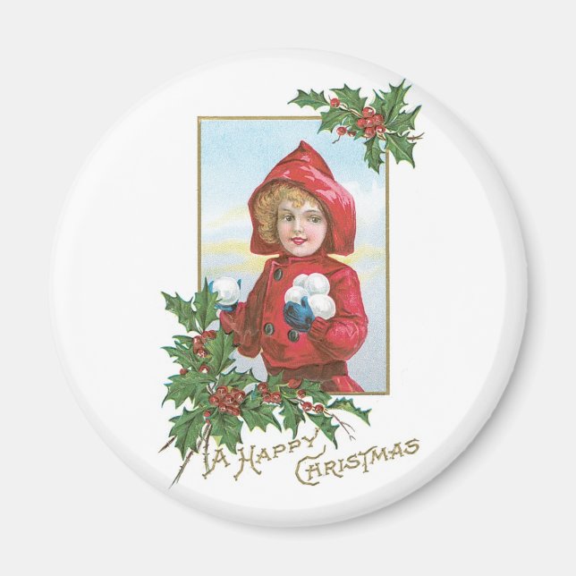 Íman Feliz Natal Rapariga com Snowball (Frente)
