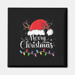 Íman Feliz Natal Red Santa Hat Reindeer Família Xmas