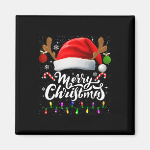 Íman Feliz Natal Red Santa Hat Reindeer Família Xmas