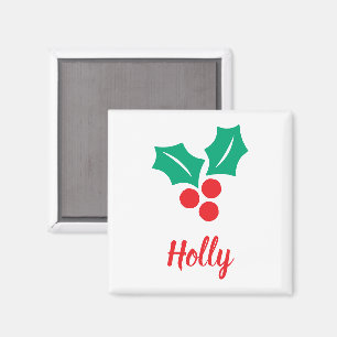 Íman Feliz Natal Red White Holly Nome Personalizado de