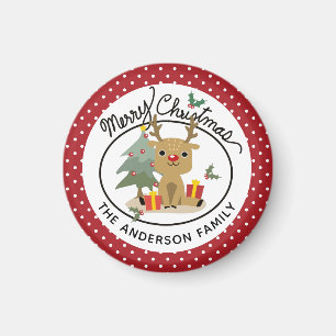 Íman Feliz Natal - Reindeer Bonito Nome Personalizado