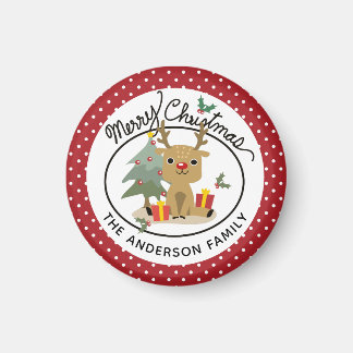 Íman Feliz Natal - Reindeer Bonito Nome Personalizado