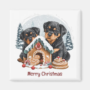 Íman Feliz Natal Rottweiler Cães Gingerbis House