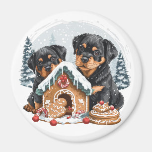Íman Feliz Natal Rottweiler Cães Gingerbis House