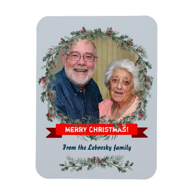 Íman Feliz Natal saudando a neblina e o pinho (Vertical)