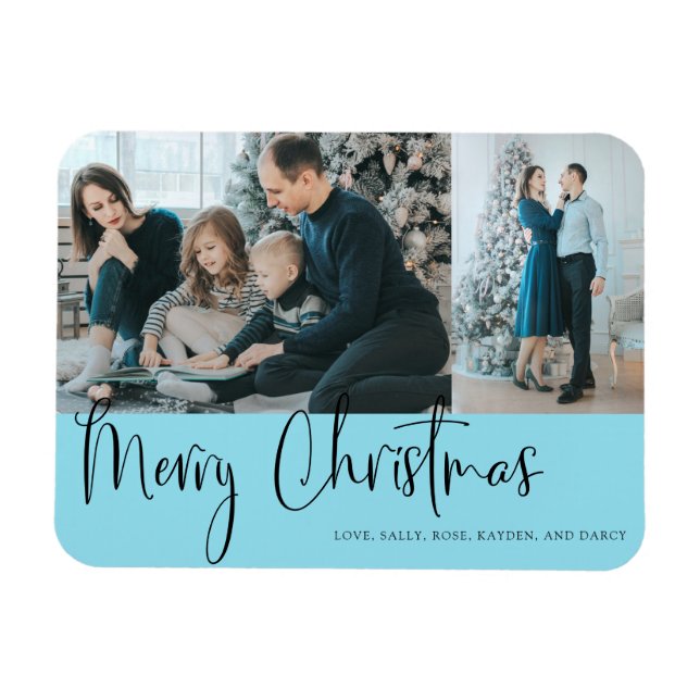 Íman Feliz Natal - Script 2 Photo Holiday Blue (Horizontal)