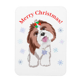Íman Feliz Natal Shih Tzu Com Cachorro Floco de Neve 