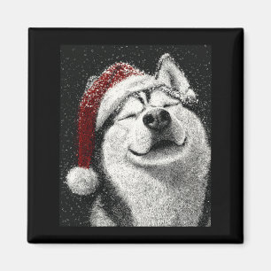 Íman Feliz Natal Siberian Husky Manga Longa