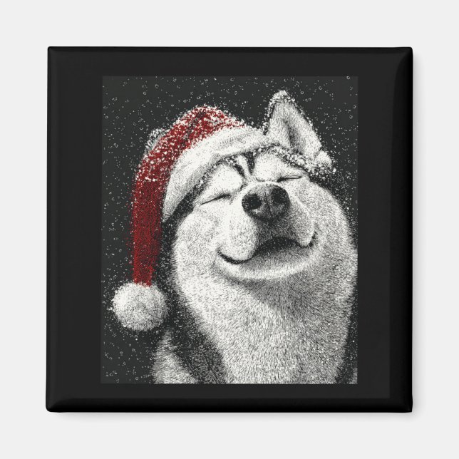 Íman Feliz Natal Siberian Husky Manga Longa  (Frente)
