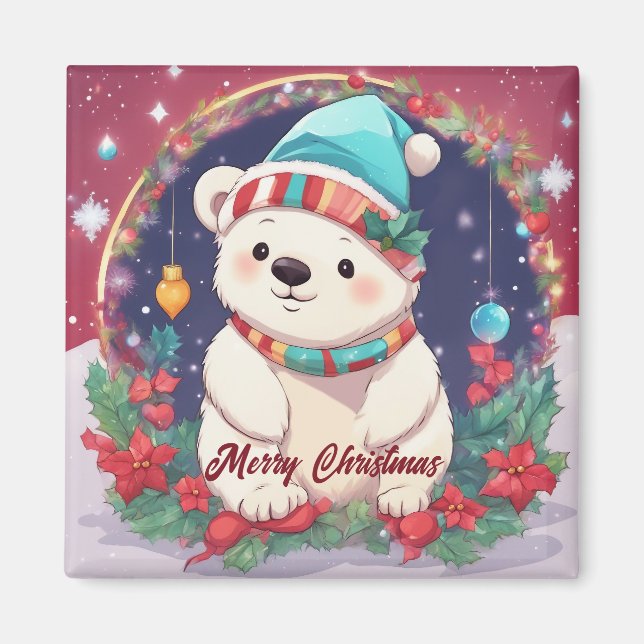 Íman Feliz Natal Urso Polar Branco (Frente)