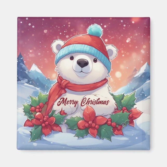 Íman Feliz Natal Urso Polar Branco (Frente)