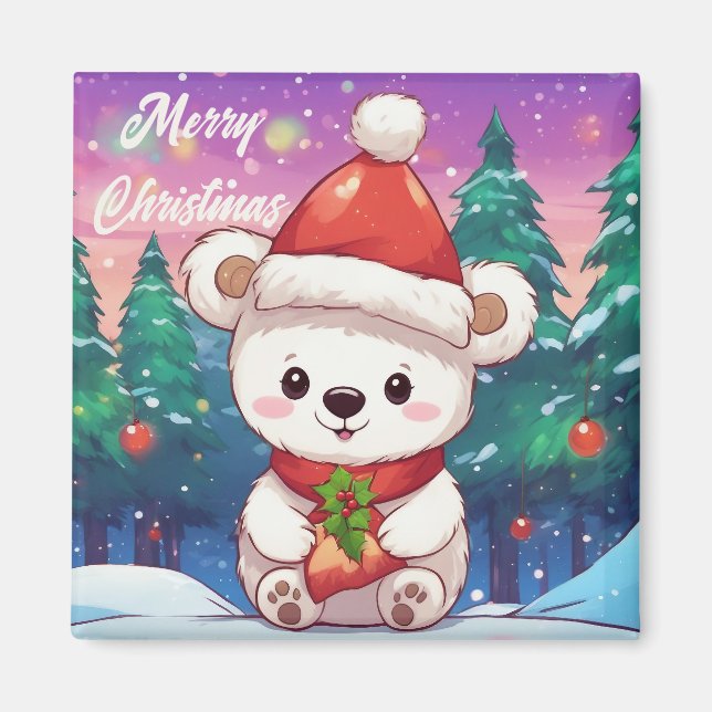 Íman Feliz Natal Urso Polar Branco Bebê  (Frente)