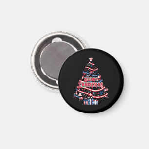 Íman Feliz Natal USA Bandeira Patriótica Árvore de Nata