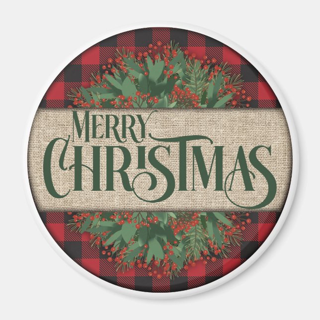 Íman Feliz Natal Vermelho e Xadrez Negra (Frente)