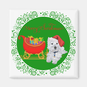 Íman Feliz Natal Westie com Trenó