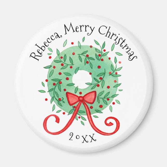 Íman Feliz Natal, Wreath Adicionar Nome e Ano (Frente)