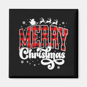 Íman Feliz Natal Xadrez Búfalo Vermelho Família Santa N