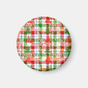 Íman Feliz Natal Xadrez Decorativa Tartan
