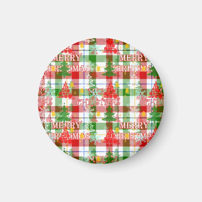 Íman Feliz Natal Xadrez Decorativa Tartan (Frente)