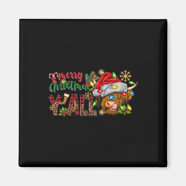 Íman Feliz Natal Y'all Cow Engraçado (Frente)