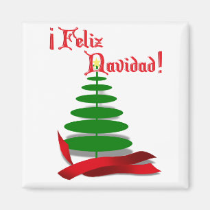Íman Feliz Navidad - Árvore de Natal com Faixa Vermelh