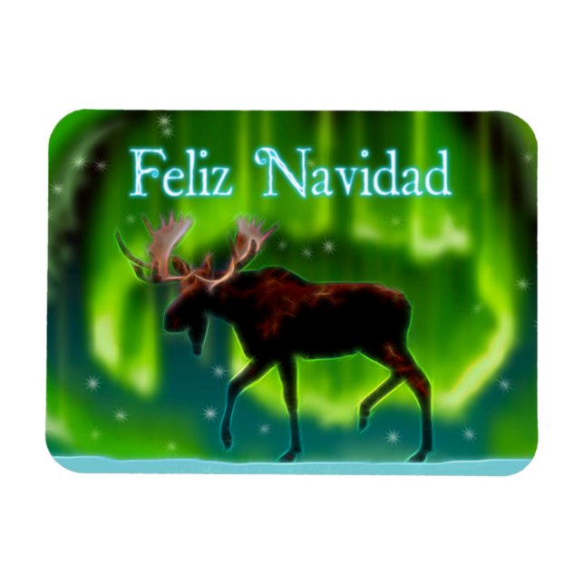 Íman Feliz Navidad - Luzes do Norte Moose (Horizontal)