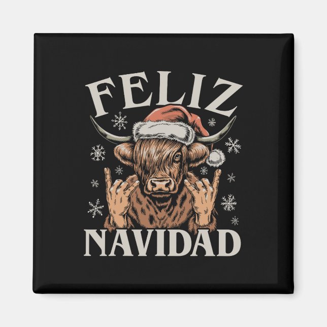 Íman Feliz Navidad Meme Emo Cow Engraçado Memória Natal (Frente)