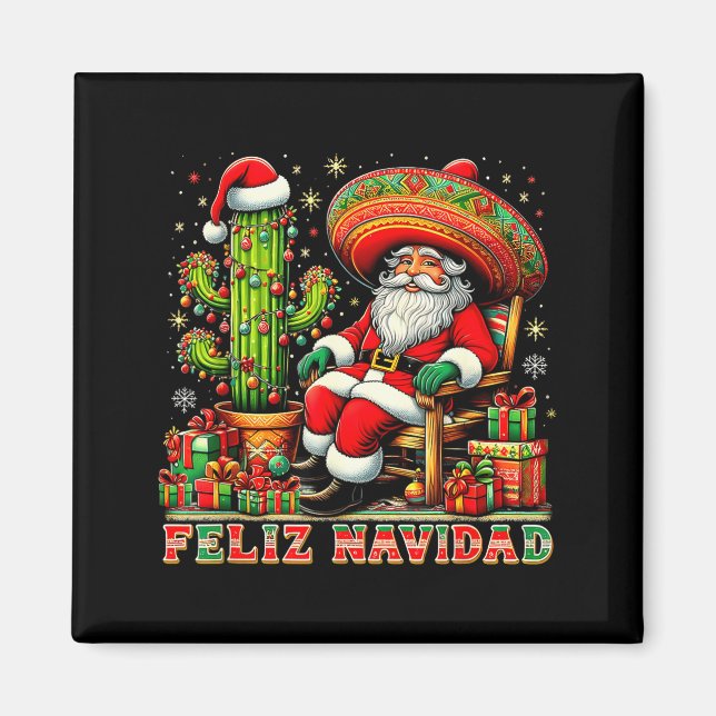Íman Feliz Navidad Mexican Christmas Santa Sombrero Cac (Frente)