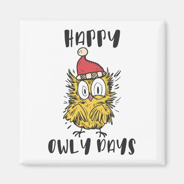 Íman Feliz Owly Days Engraçado Papai noel Coruja (Frente)
