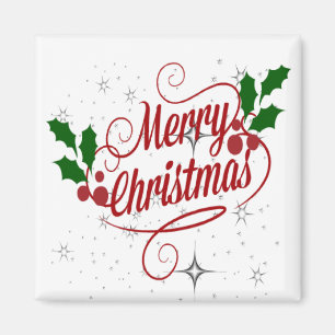Íman Feliz pardal de Natal e texto vermelho brilhante