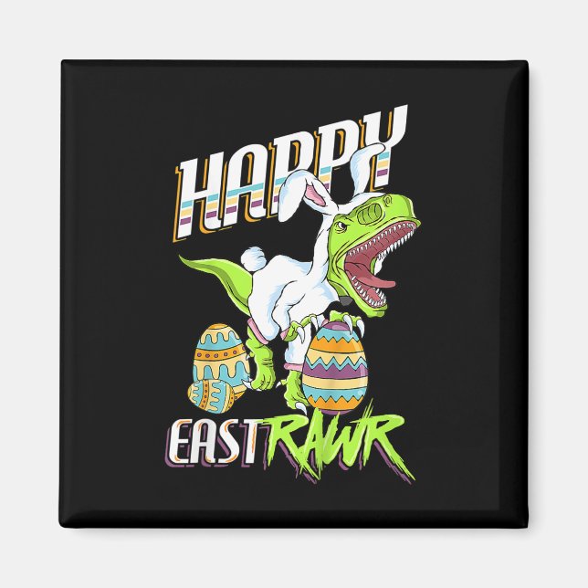 Íman Feliz Páscoa Cute Trex Dinossauro Coelho de Páscoa (Frente)