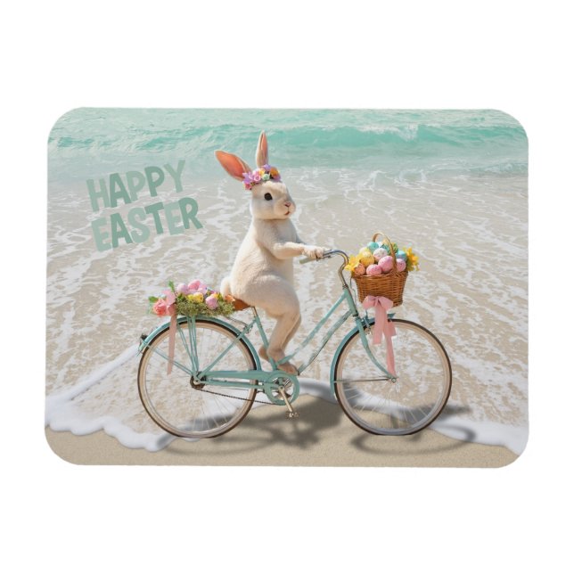 Íman Feliz Páscoa da Florida Bicycle Bunny na Praia (Horizontal)