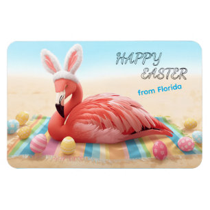 Íman Feliz Páscoa do Flamingo Bunny da Flórida na Praia